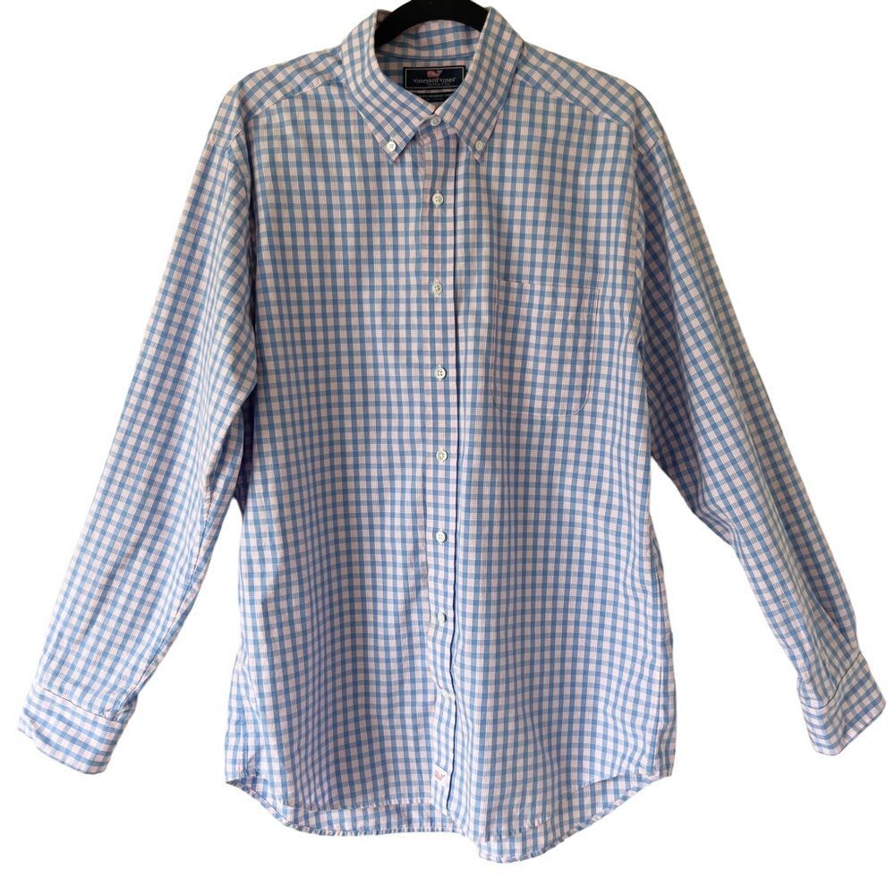 Vineyard Vines Men’s Murray Slim Fit Blue Pink Button Down Shirt Size Large